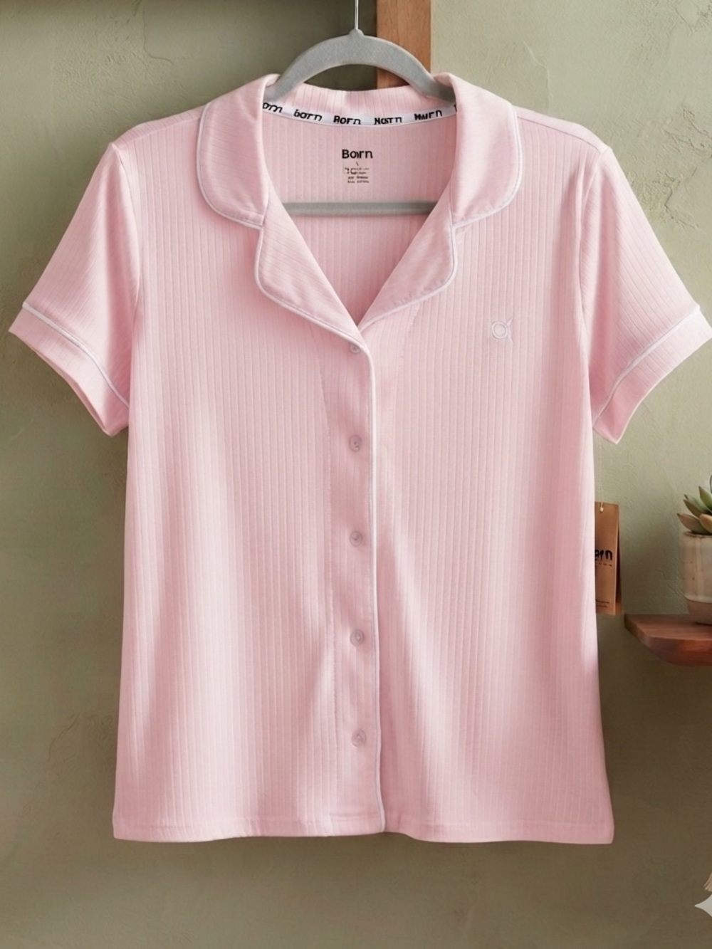 BORN Ribbed Short-Sleeve Pajama Set Light Pink $45 Retail NWT - Picture 2 of 12